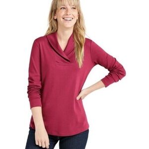 Women's L.L.Bean Pullover featuring a shawl collar and long sleeves.